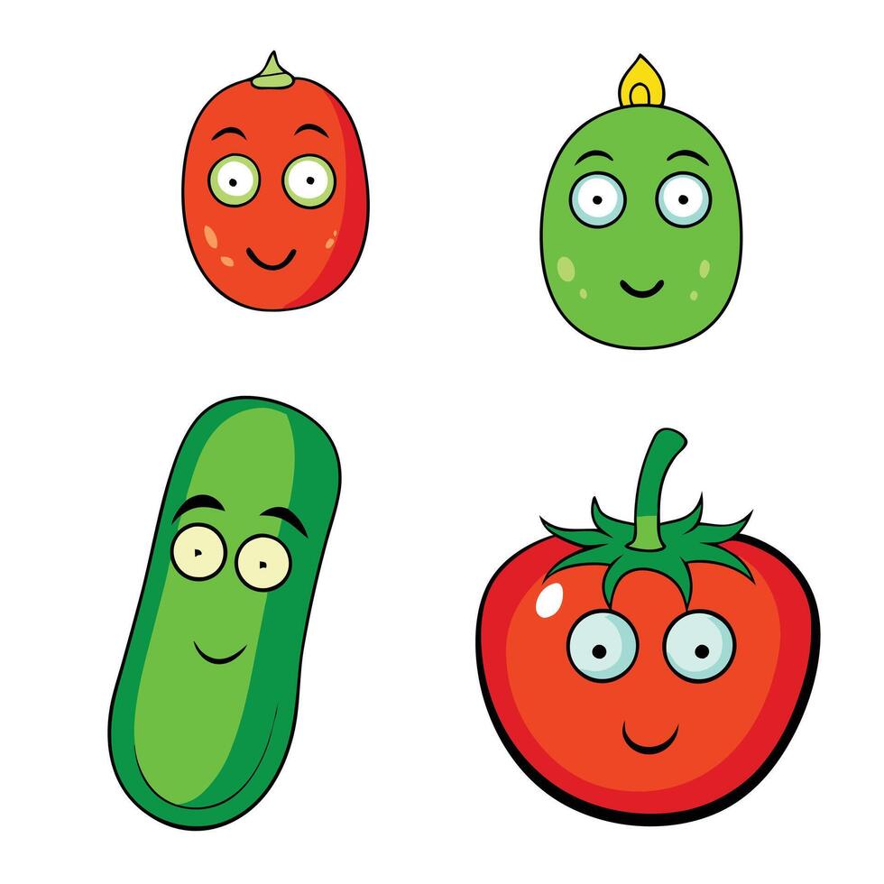 Cartoon vegetables with eyes and mouths vector