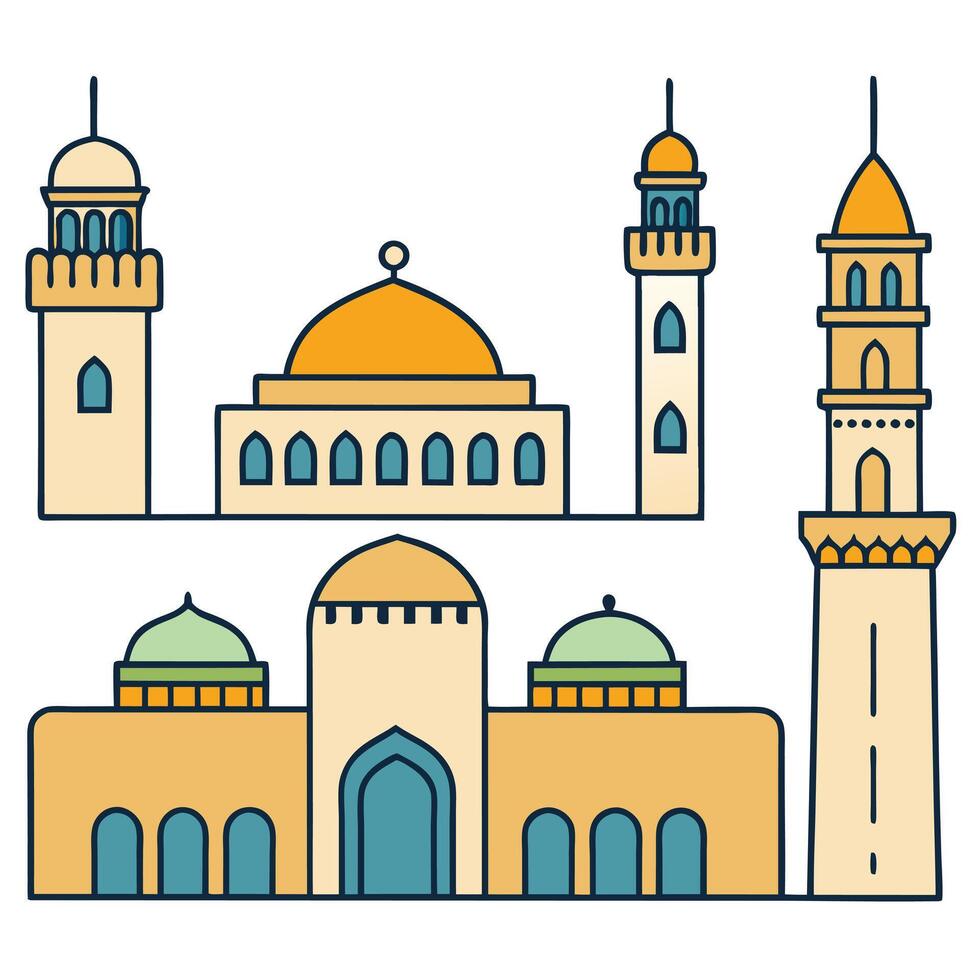 Islamic architecture mosque and minaret illustration vector