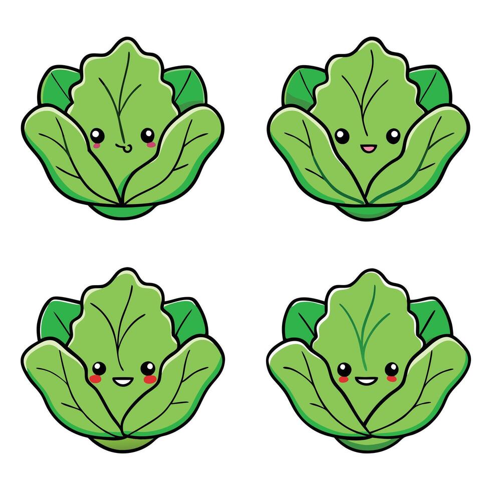 A set of four cartoon cabbage faces vector