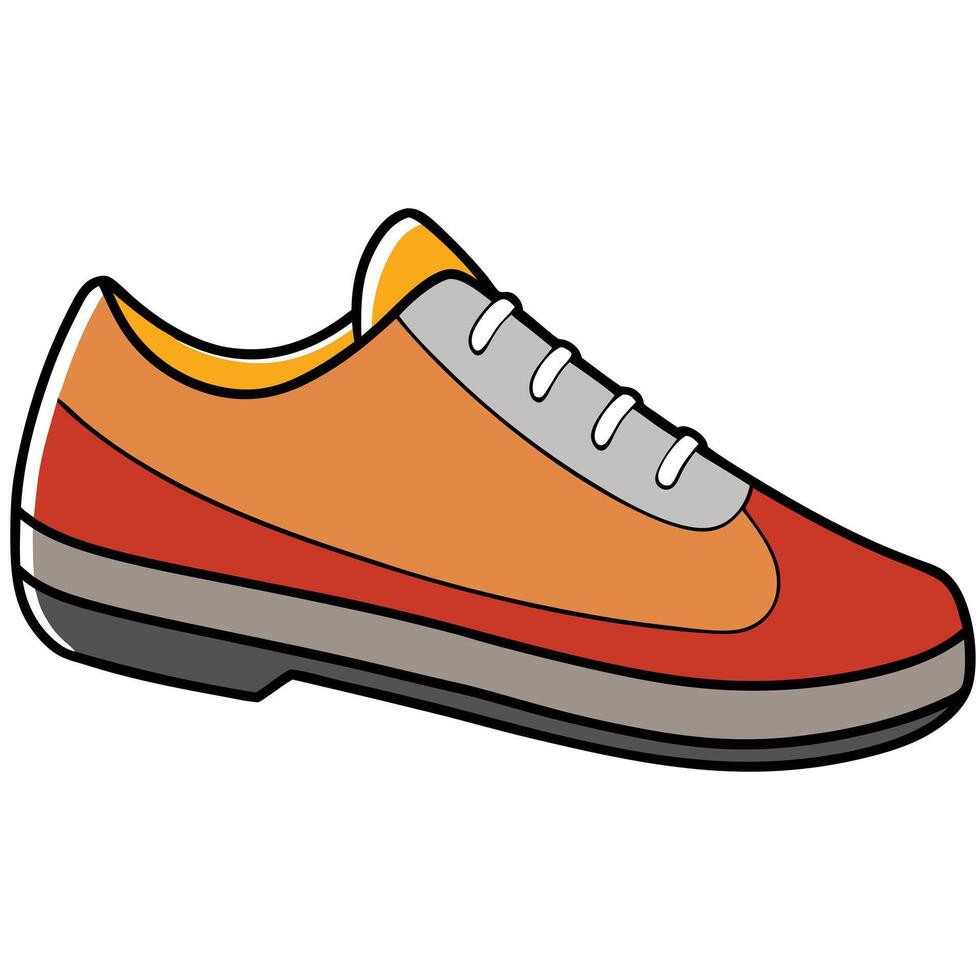 An orange and gray shoe with a white sole vector