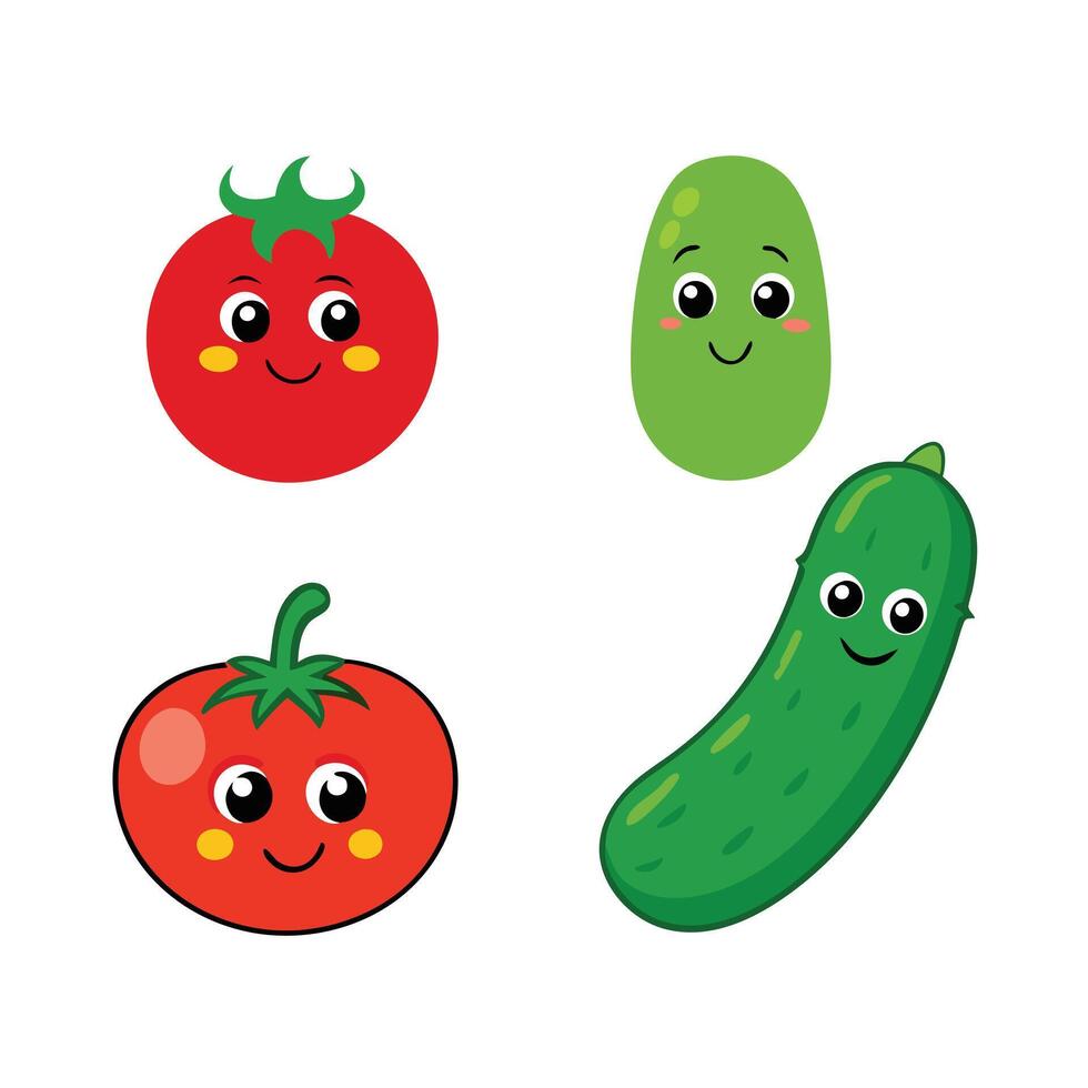 Cute vegetables illustration set vector