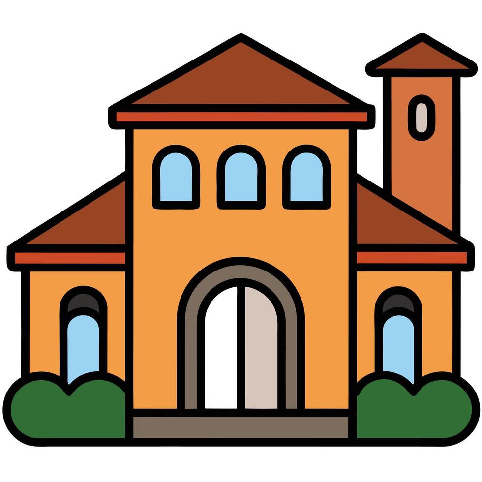 A house with a tower and a clock on the front vector