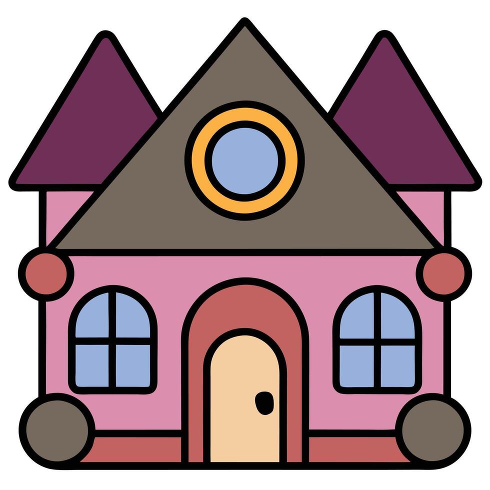 A pink house with a window and a door vector
