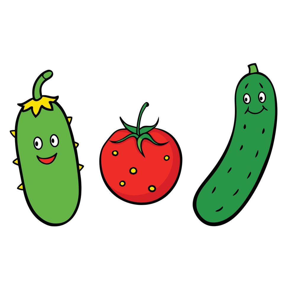 Three vegetables with faces and eyes vector
