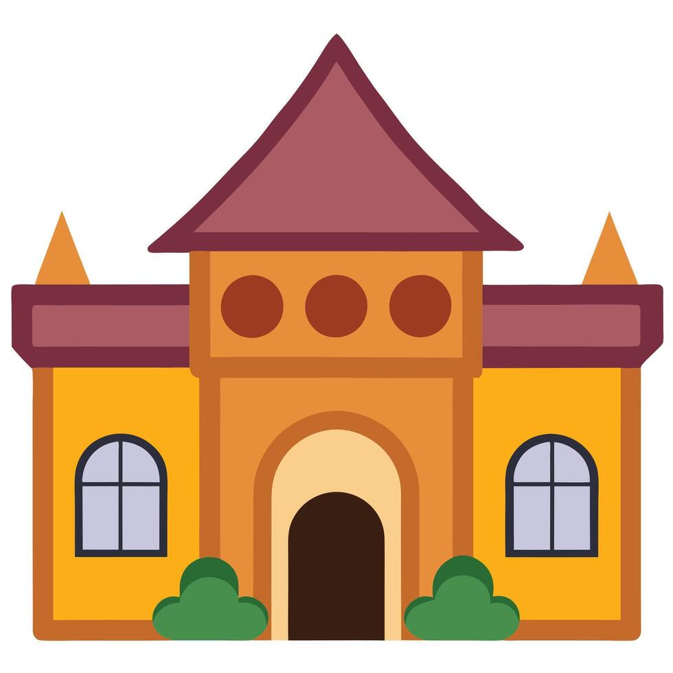 A cartoon building with a red roof and windows vector