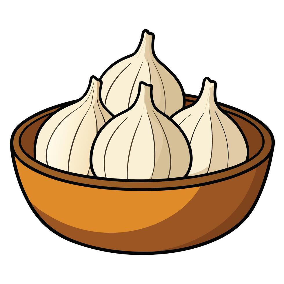Garlic in a bowl illustration vector