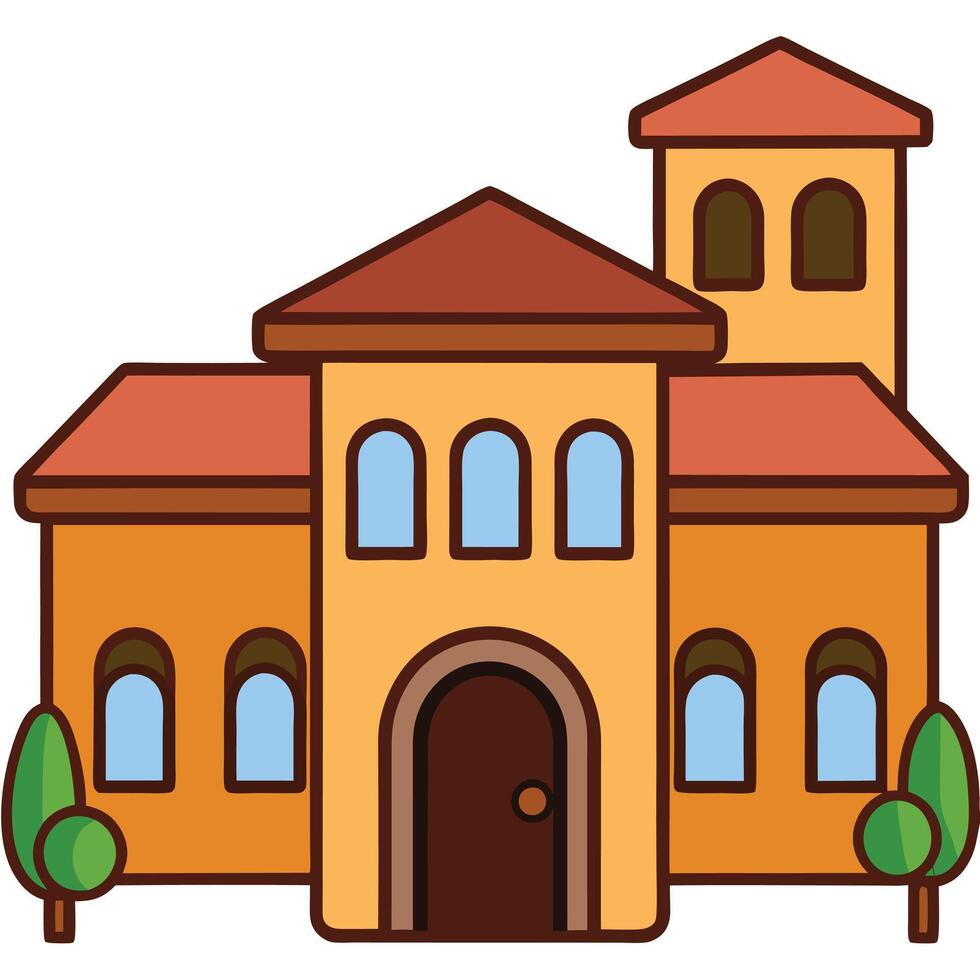 A church building with a tower and a door vector