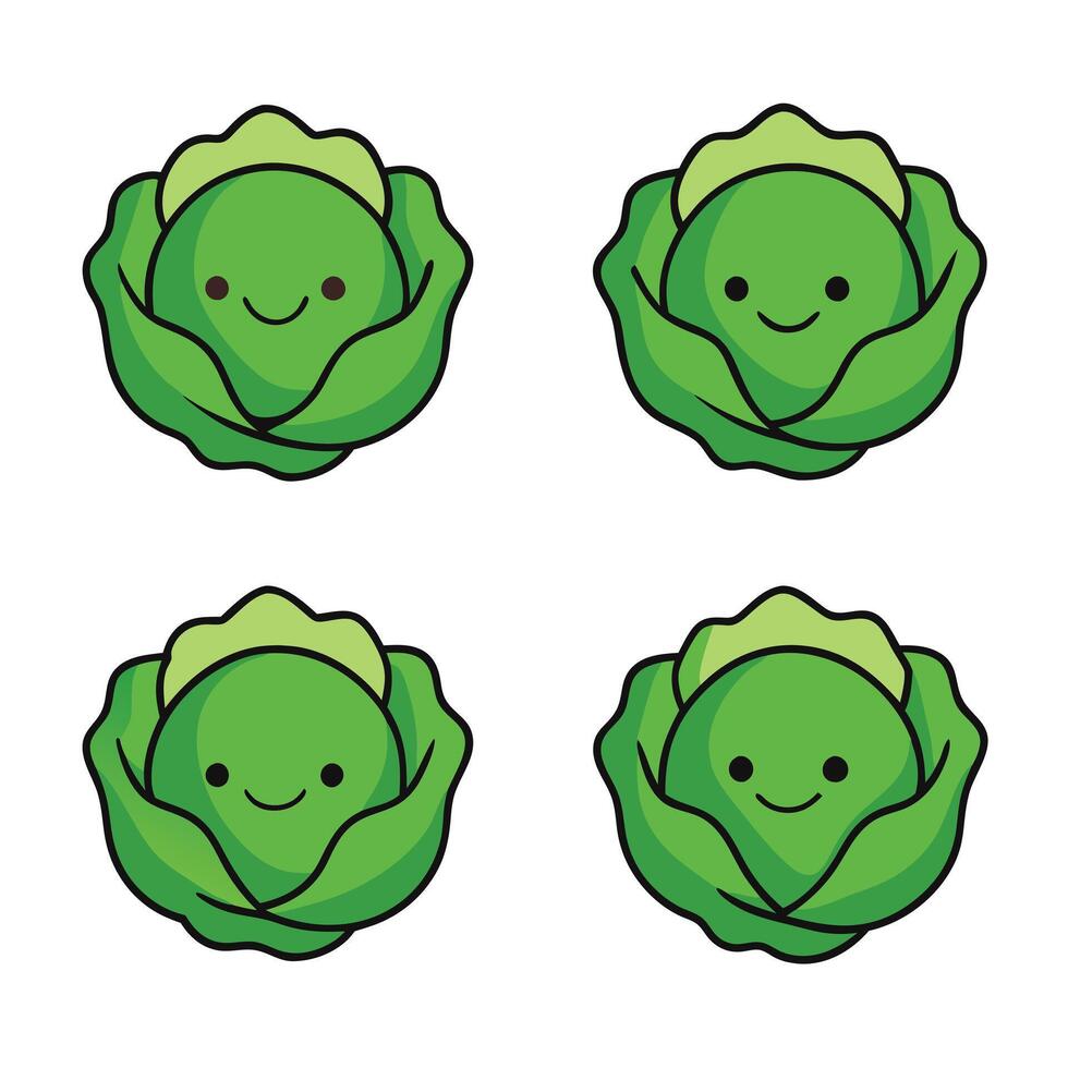 Cute cabbage sticker set vector