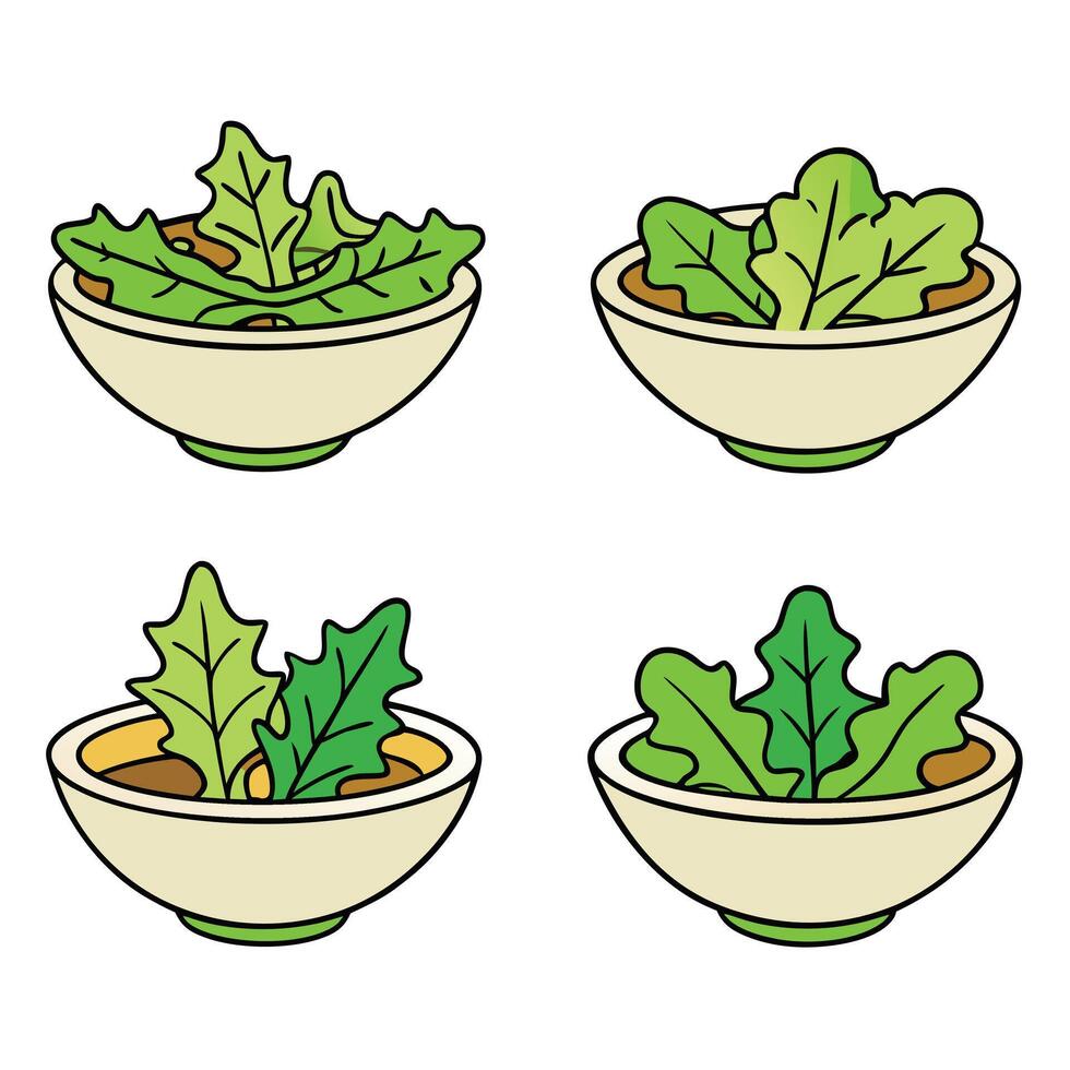 A set of four bowls with different types of salad vector