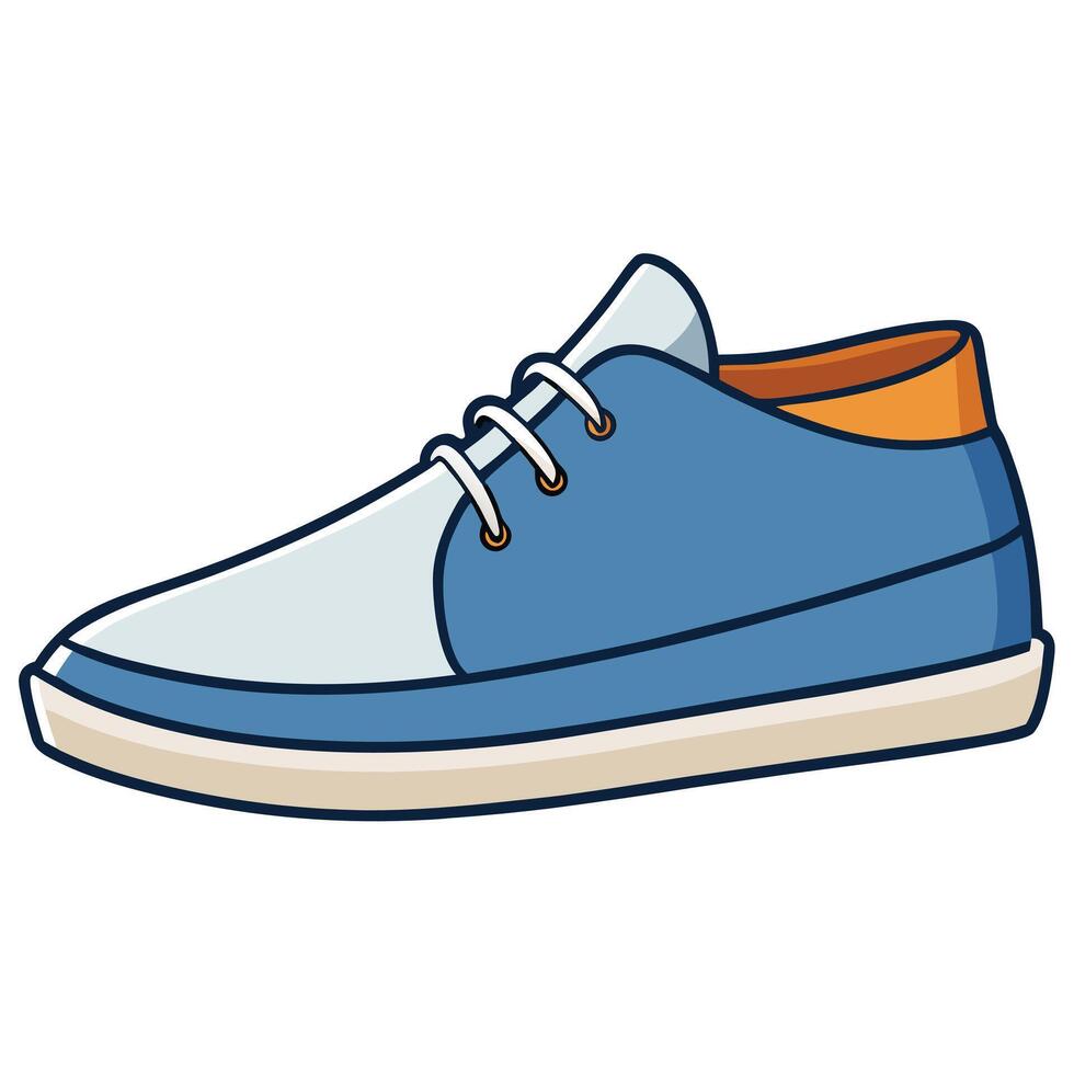 Blue sneakers with orange laces on white background vector