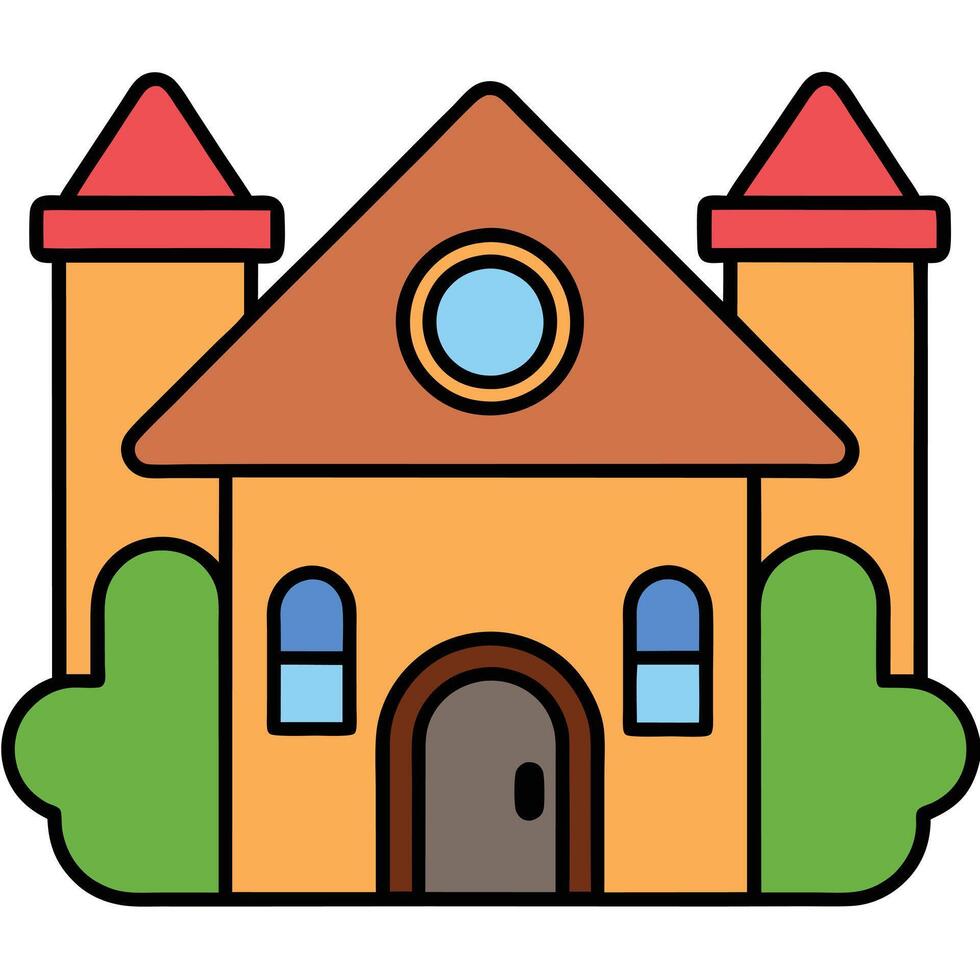 A cartoon house with a red roof and windows vector