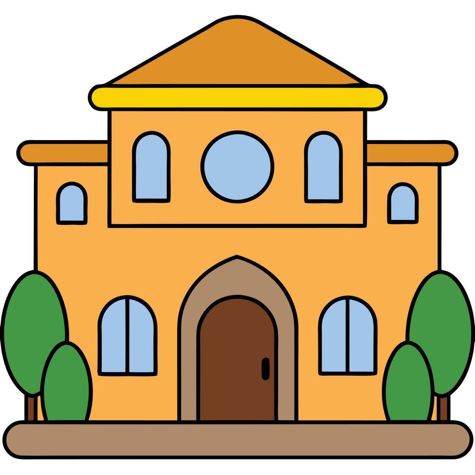 A cartoon house with a door and windows vector