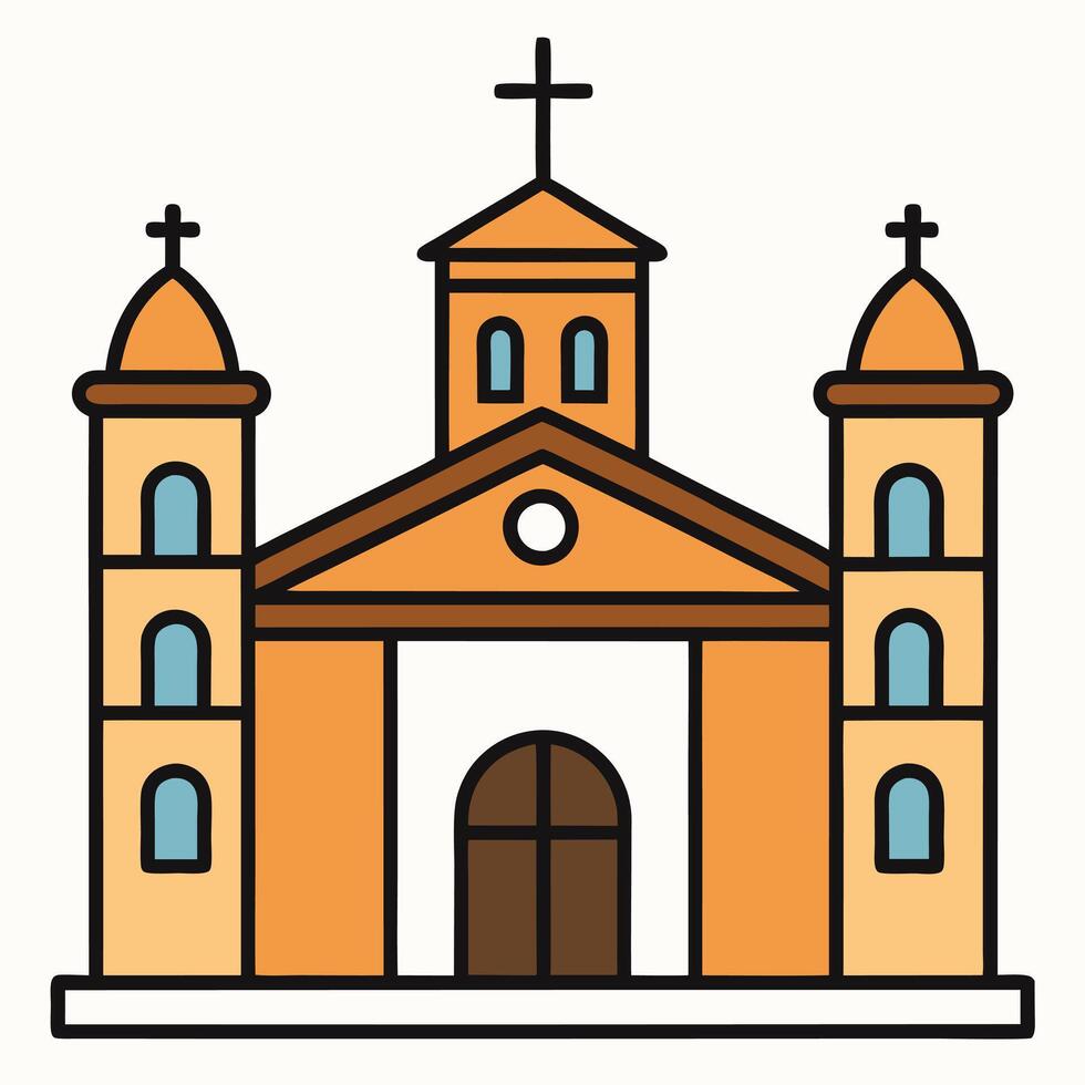A church with two towers and a cross on top vector
