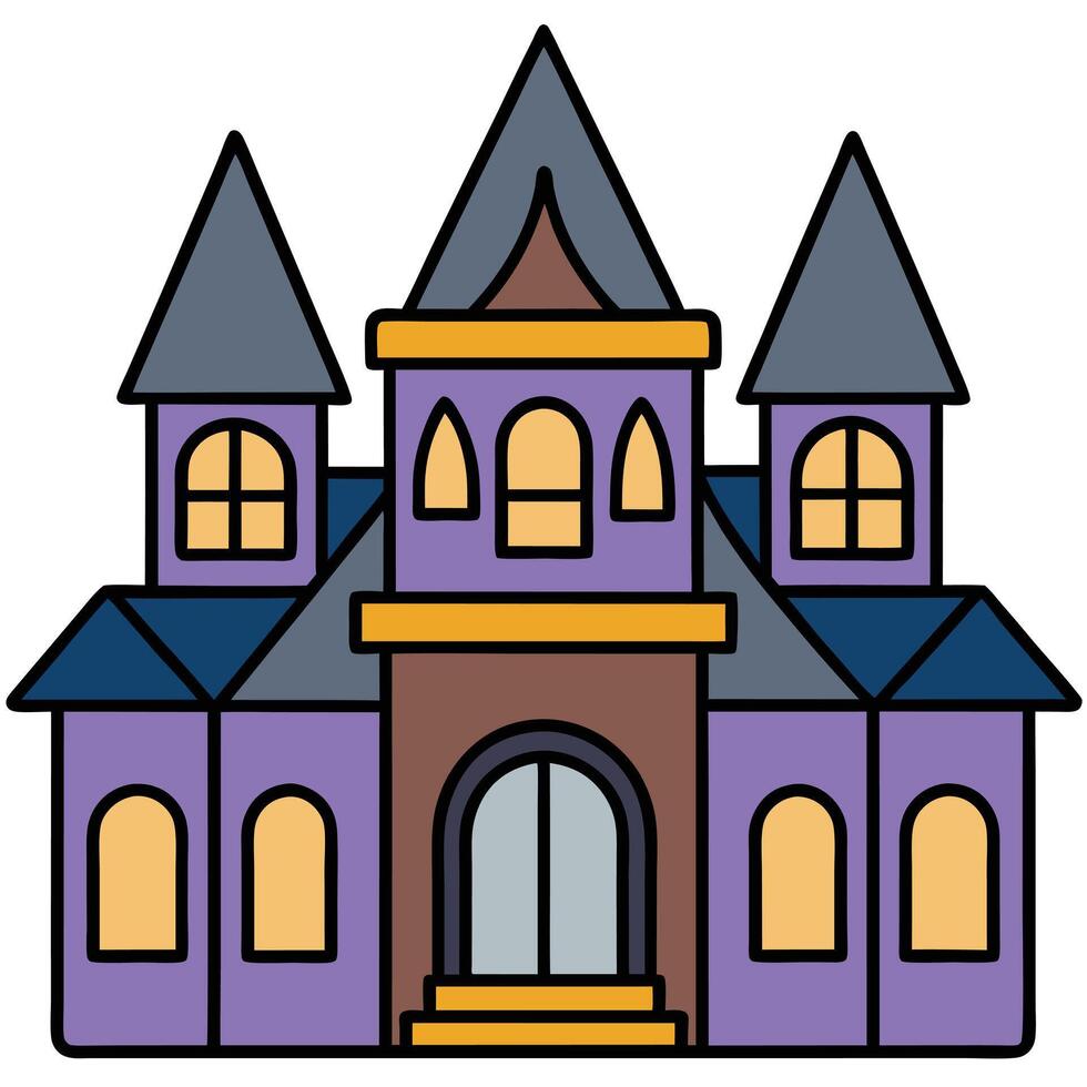 A purple house with two towers on top vector