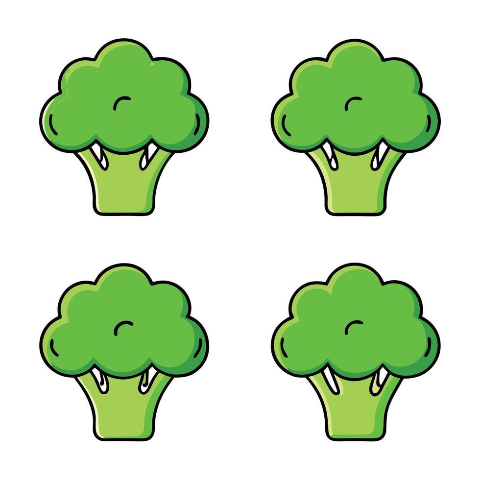 A set of four broccoli icons on a white background vector