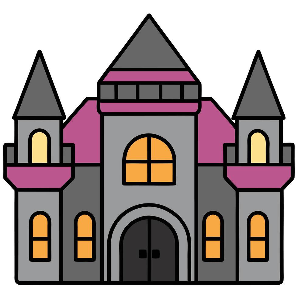 A castle with a purple roof and windows vector