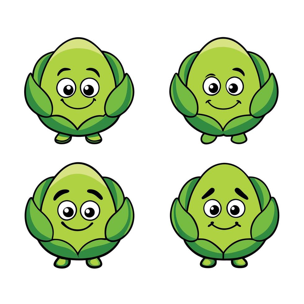 Cartoon green artichoke with eyes and smile illustration vector