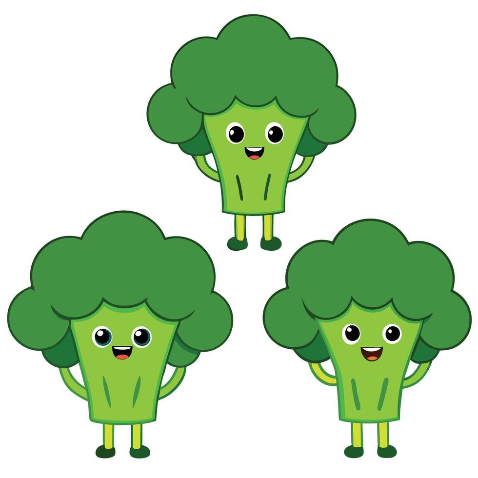 Cute broccoli cartoon characters illustration vector