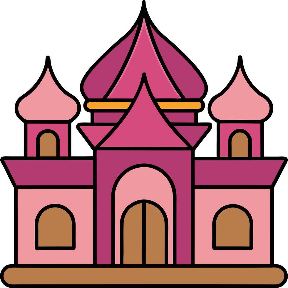 A pink castle with a tower and a tower vector