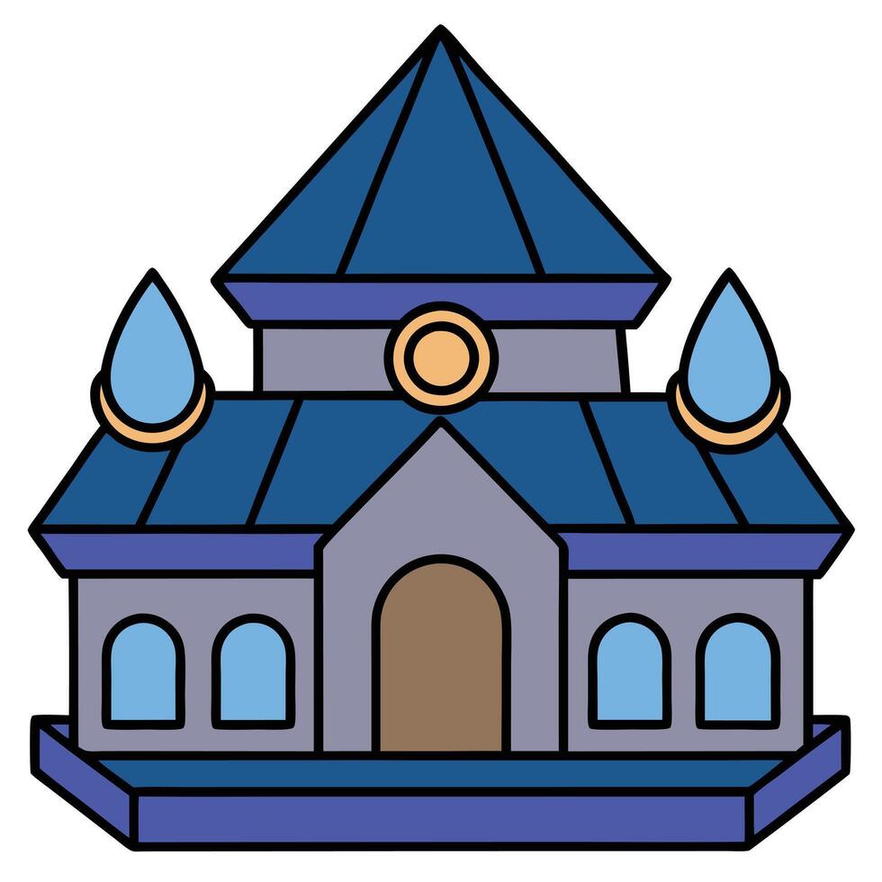 A blue building with a roof and windows vector
