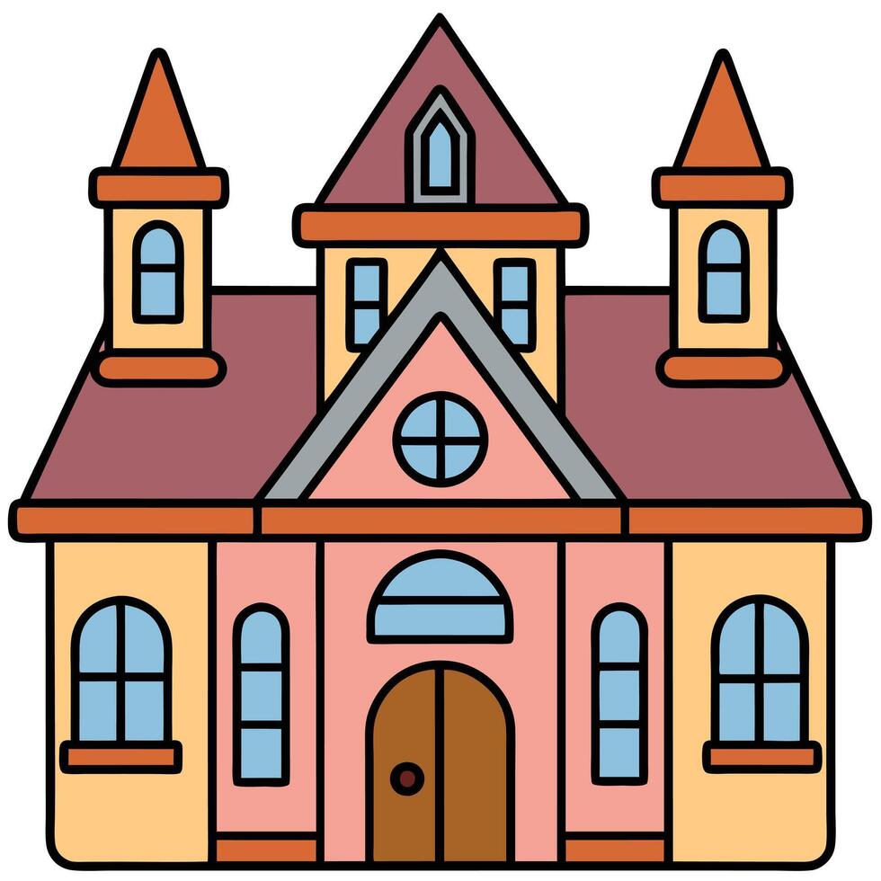 A cartoon house with two windows and a door vector