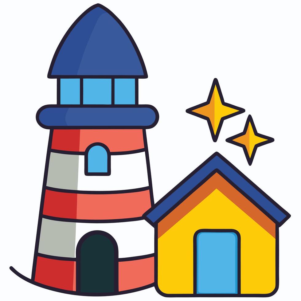A house and a lighthouse with stars vector