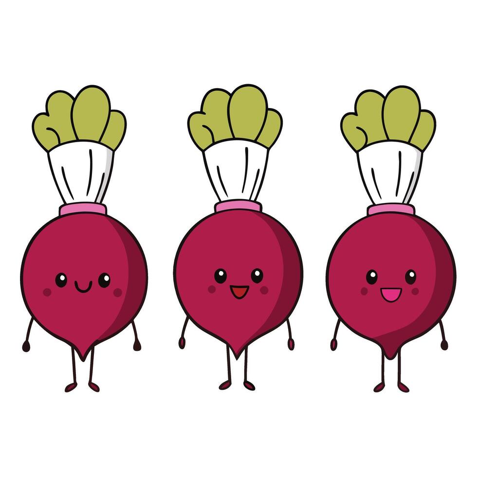 Three beet vegetables with different expressions vector
