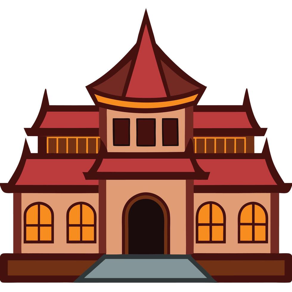 An asian style building with a red roof vector