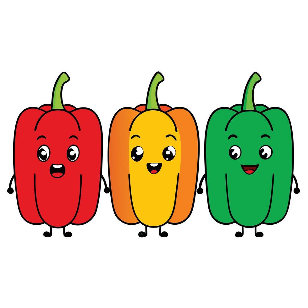 Three cartoon peppers with faces and eyes vector