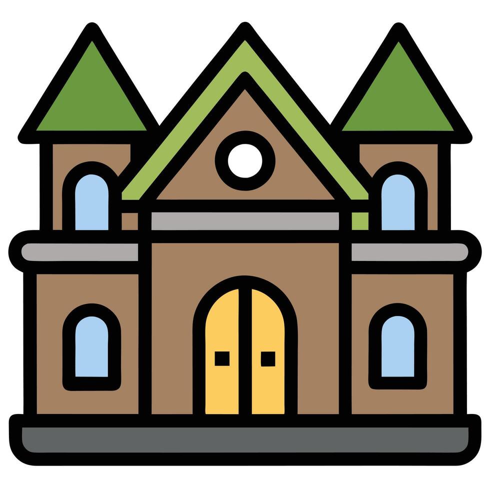 A church building icon with a door and windows vector