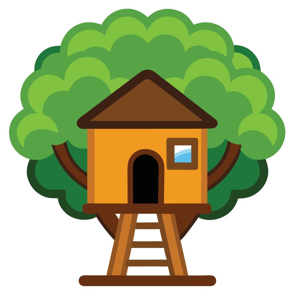 Tree house with ladder and ladder illustration vector