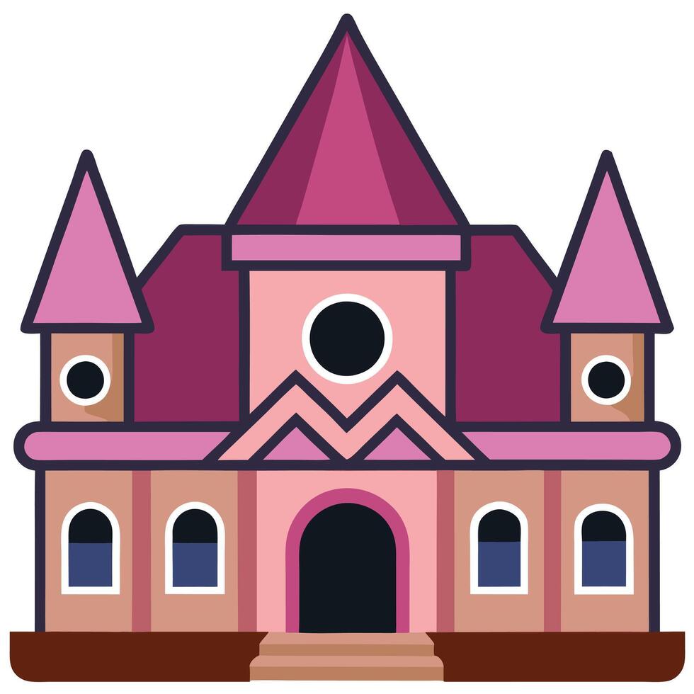 A pink castle with two turrets on top vector