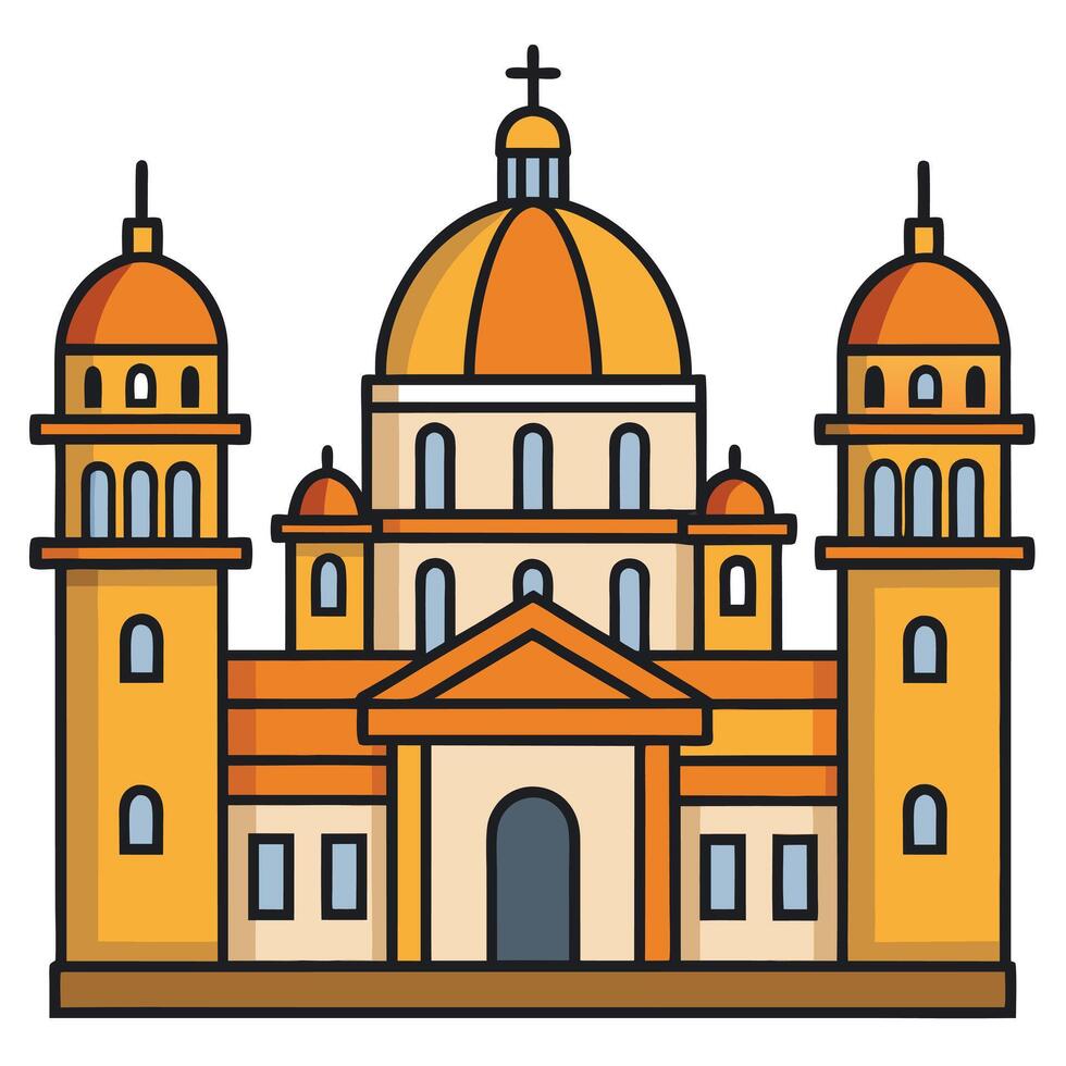 A church icon with a tower and two domes vector