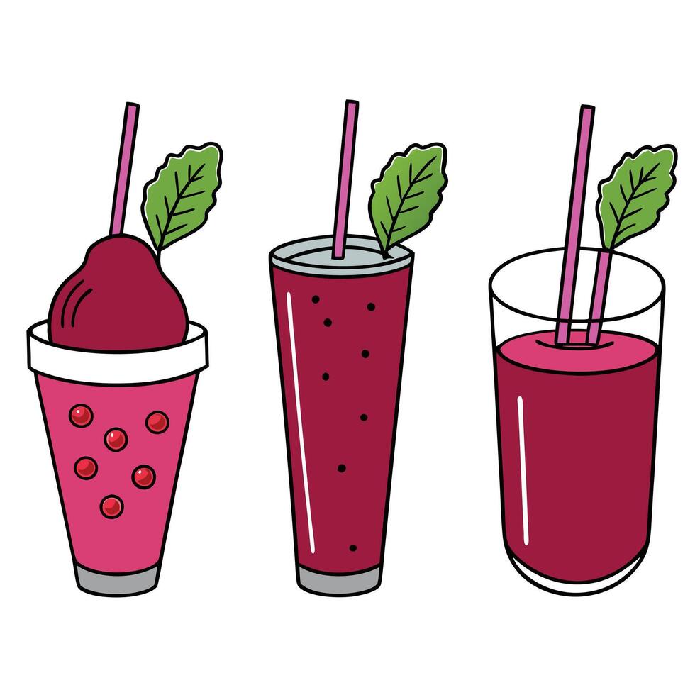 A set of three drinks with straws and leaves vector