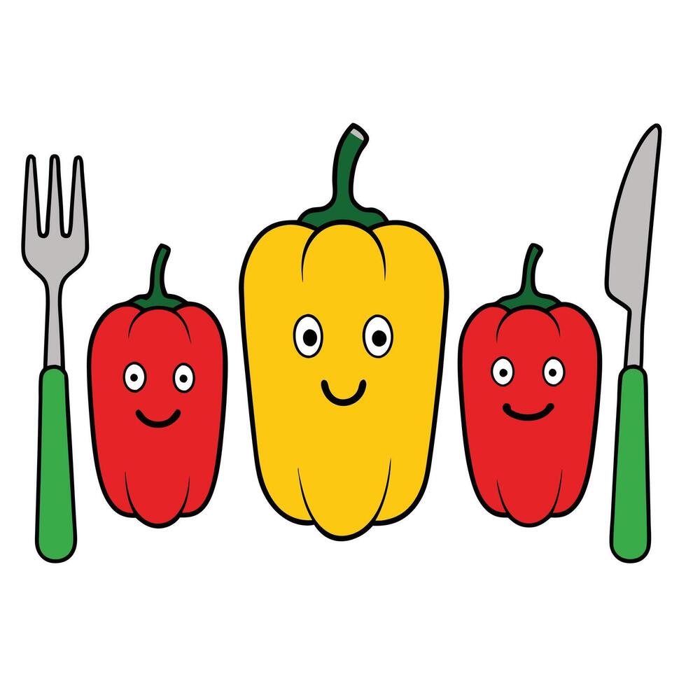 Three peppers with fork and knife vector