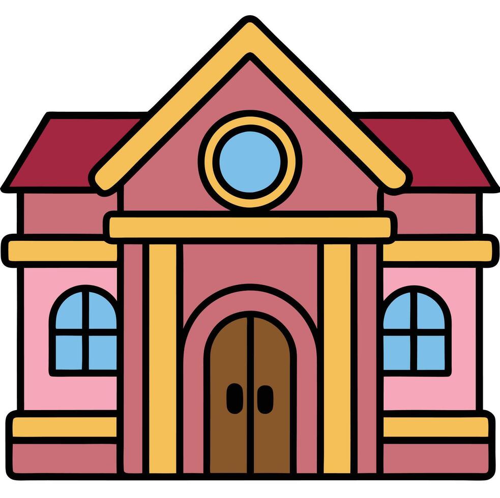 A pink house with a door and windows vector