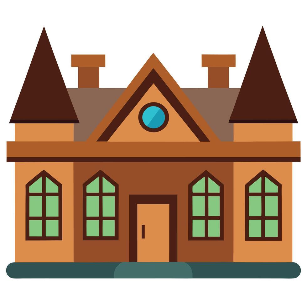 A brown house with two turrets on top vector