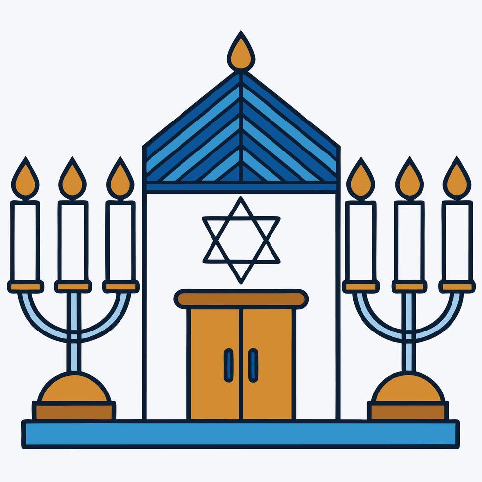 Jewish temple with candles and a star of david vector