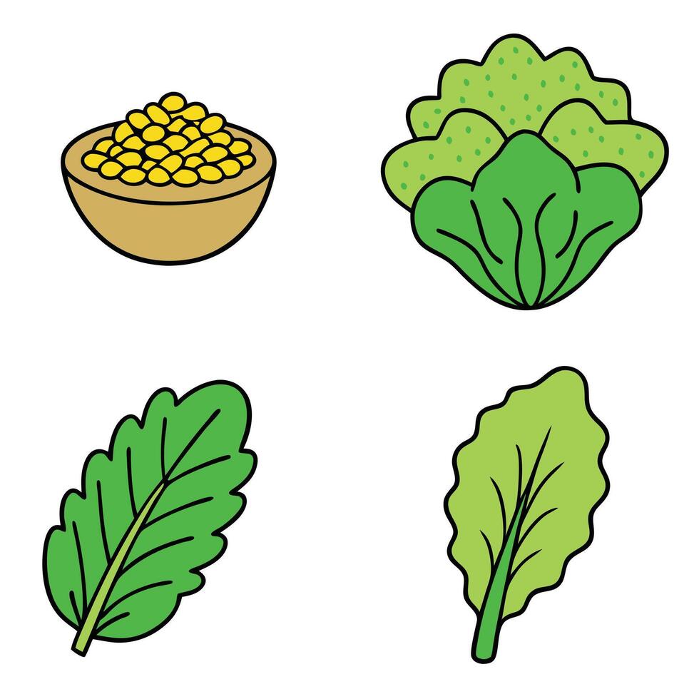 Vegetables and beans icons set illustration vector