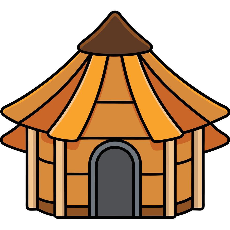 A small wooden hut with a roof vector