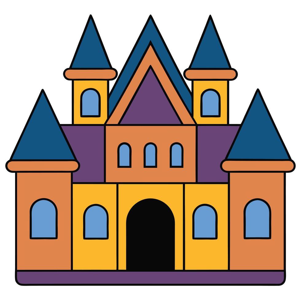 A castle with a blue roof and blue turrets vector