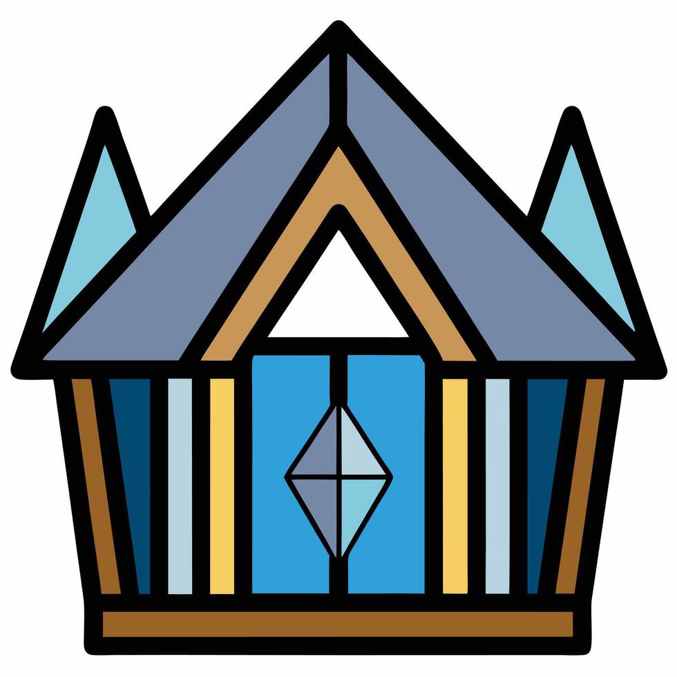 A blue and yellow house with a window vector