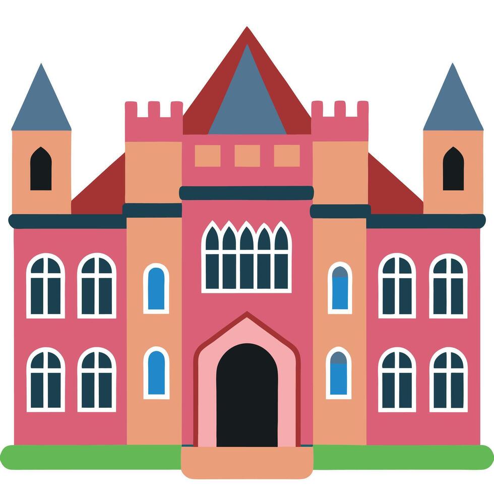 A pink castle with two towers and a door vector