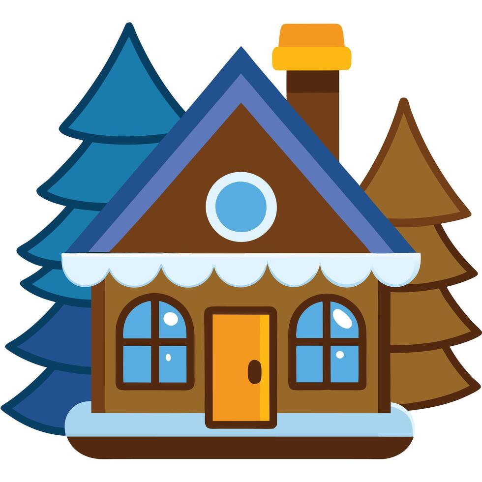Winter house with snow and trees illustration vector