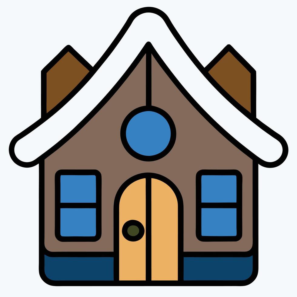 A house with a blue door and a snow covered roof vector