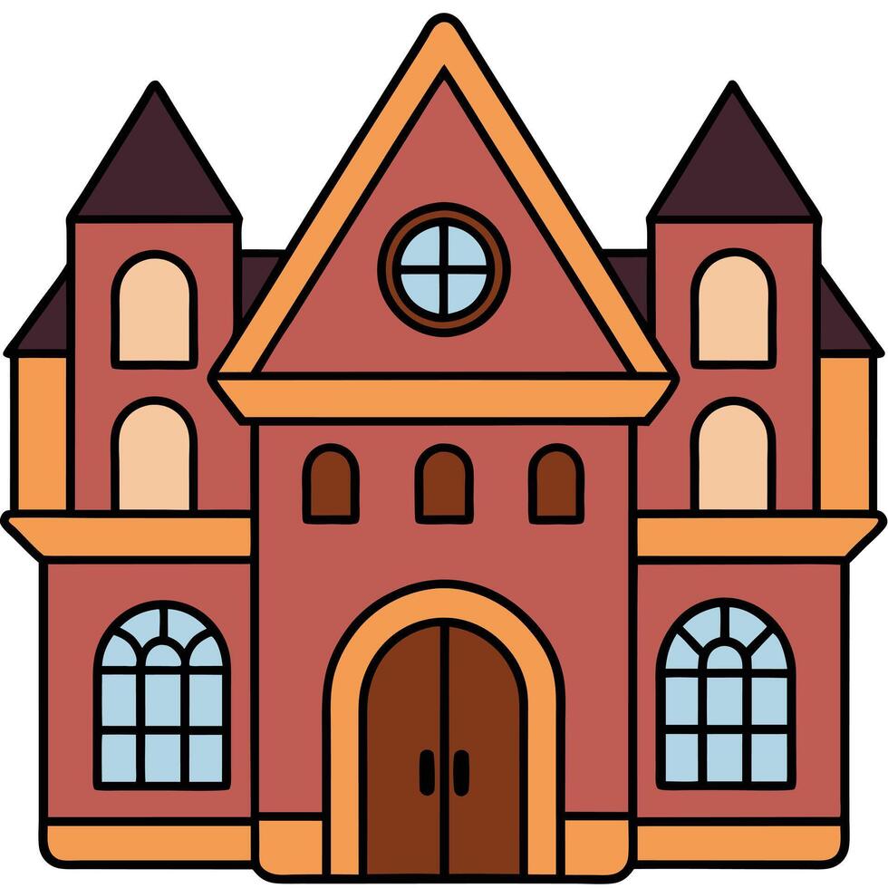 A cartoon building with a door and windows vector