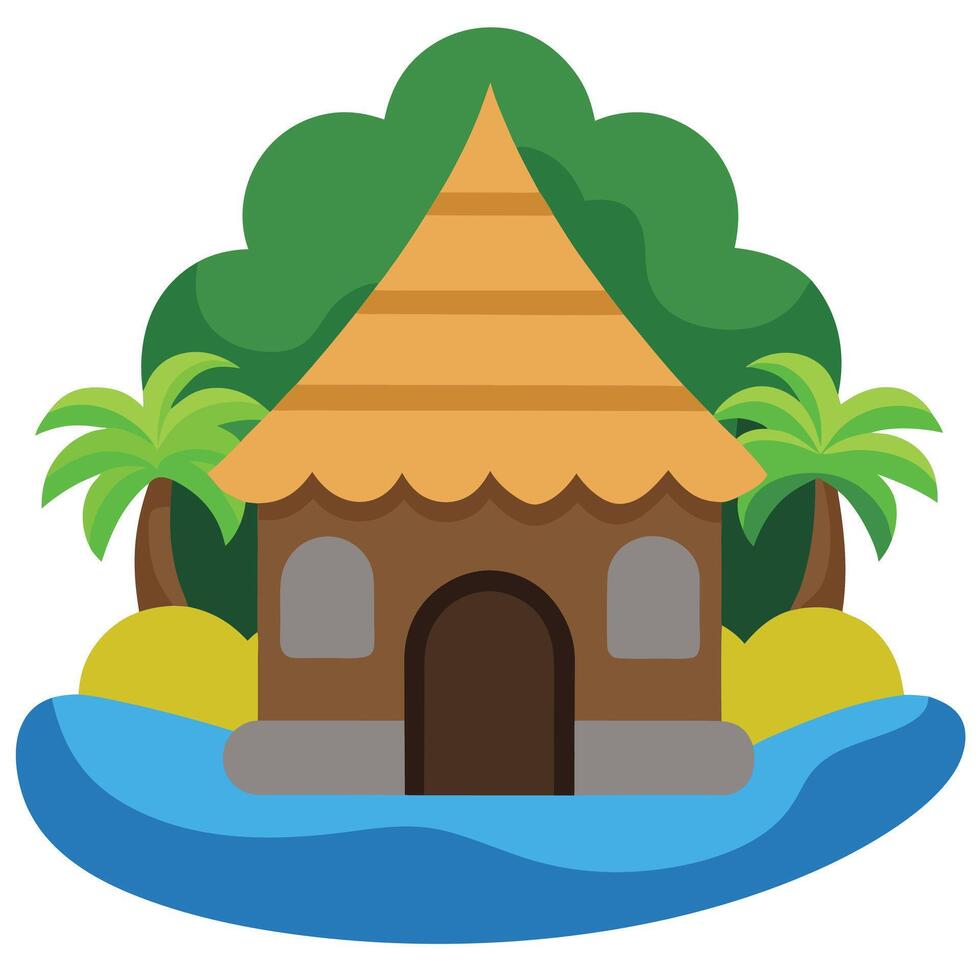 Tropical island house with palm trees and water vector