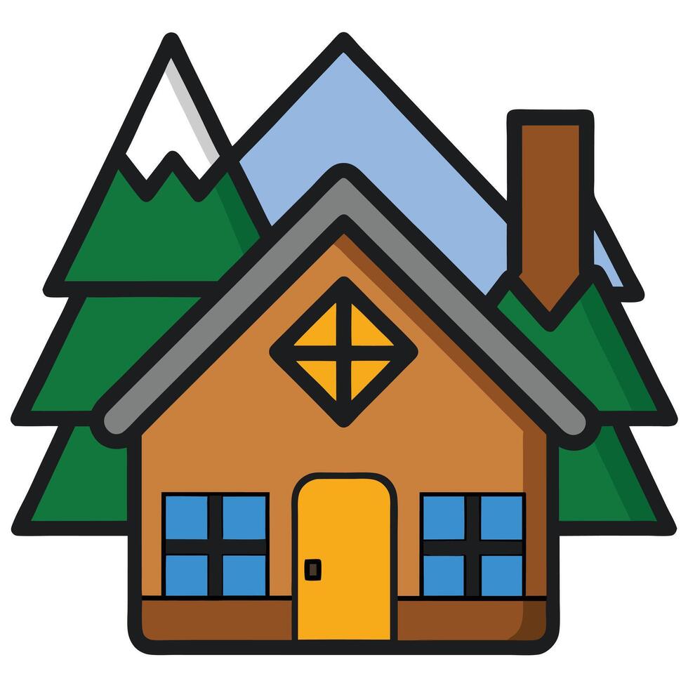 A house with mountains in the background vector