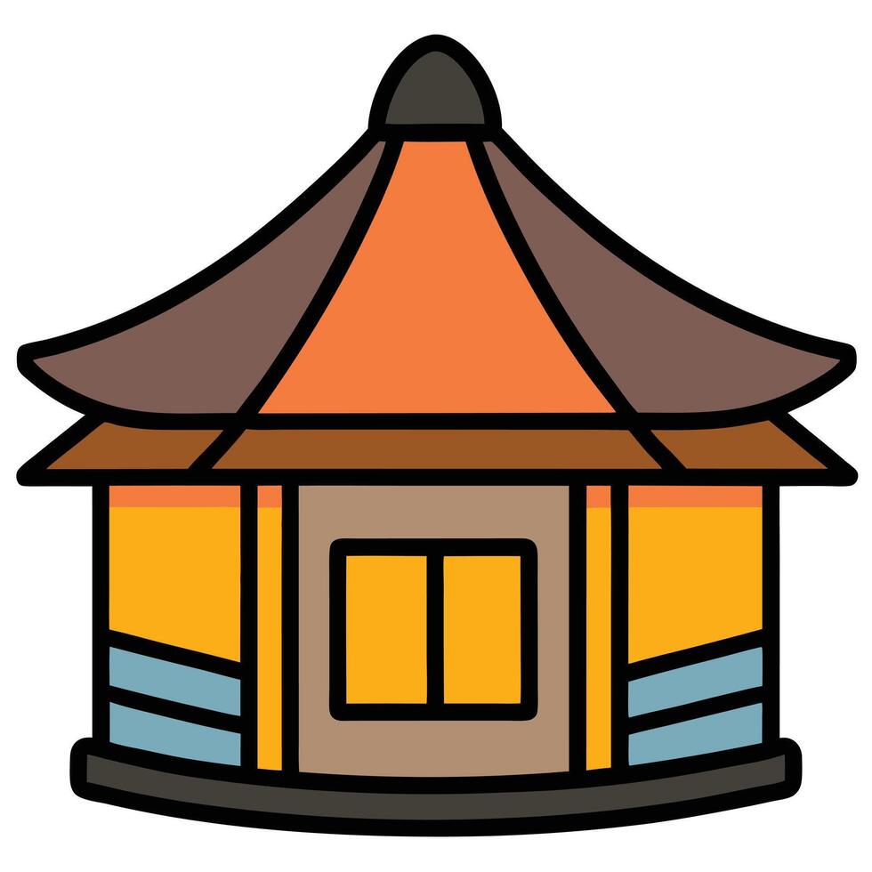 A small building with a roof and windows vector