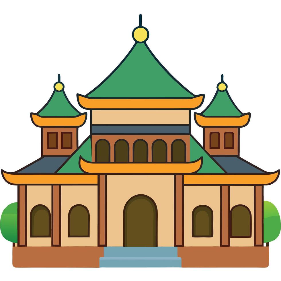 An asian style building with a green roof vector